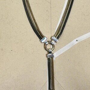 Tri Toned Metal Chain Tasseled Necklace